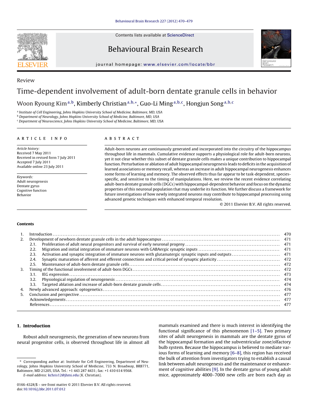 Time-Dependent Involvement of Adult-Born Dentate Granule Cells in Behavior