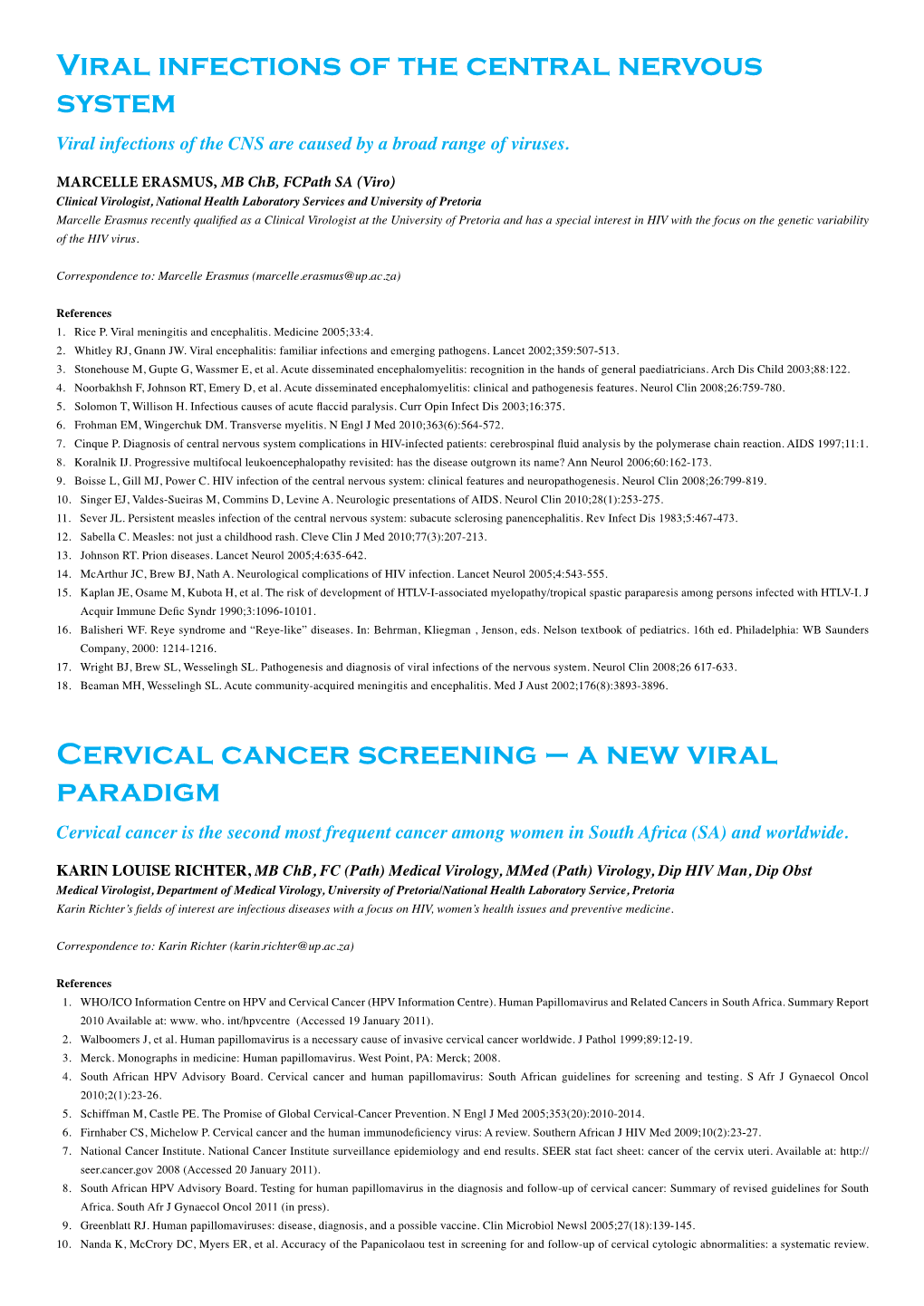 Viral Infections of the Central Nervous System Cervical Cancer Screening