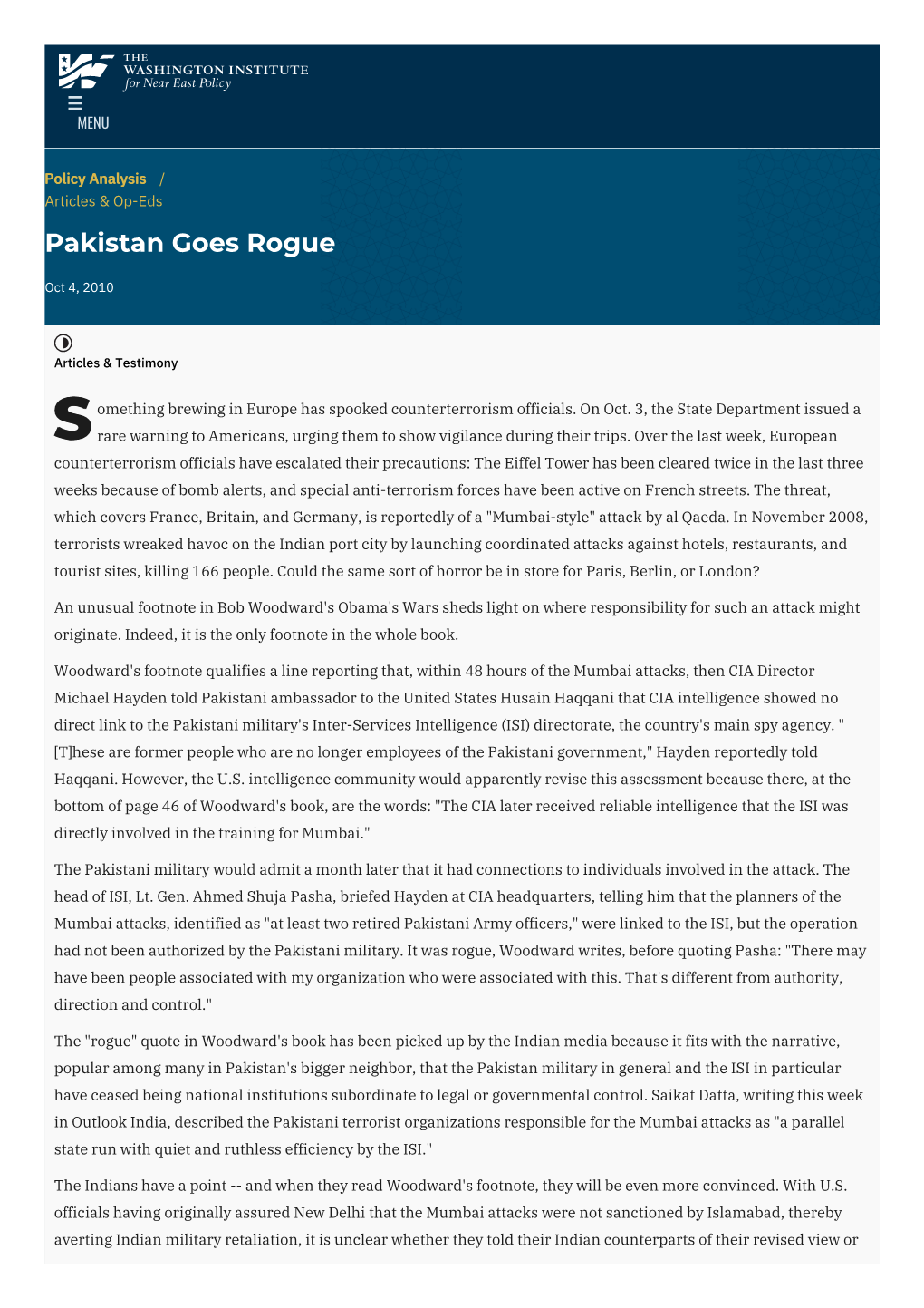 Pakistan Goes Rogue | the Washington Institute