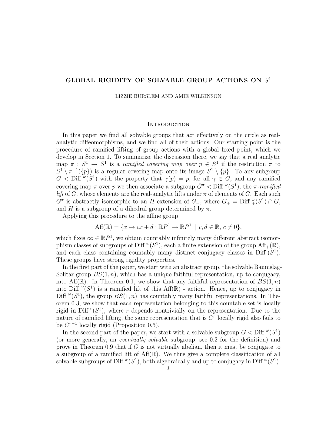 Global Rigidity of Solvable Group Actions on S1