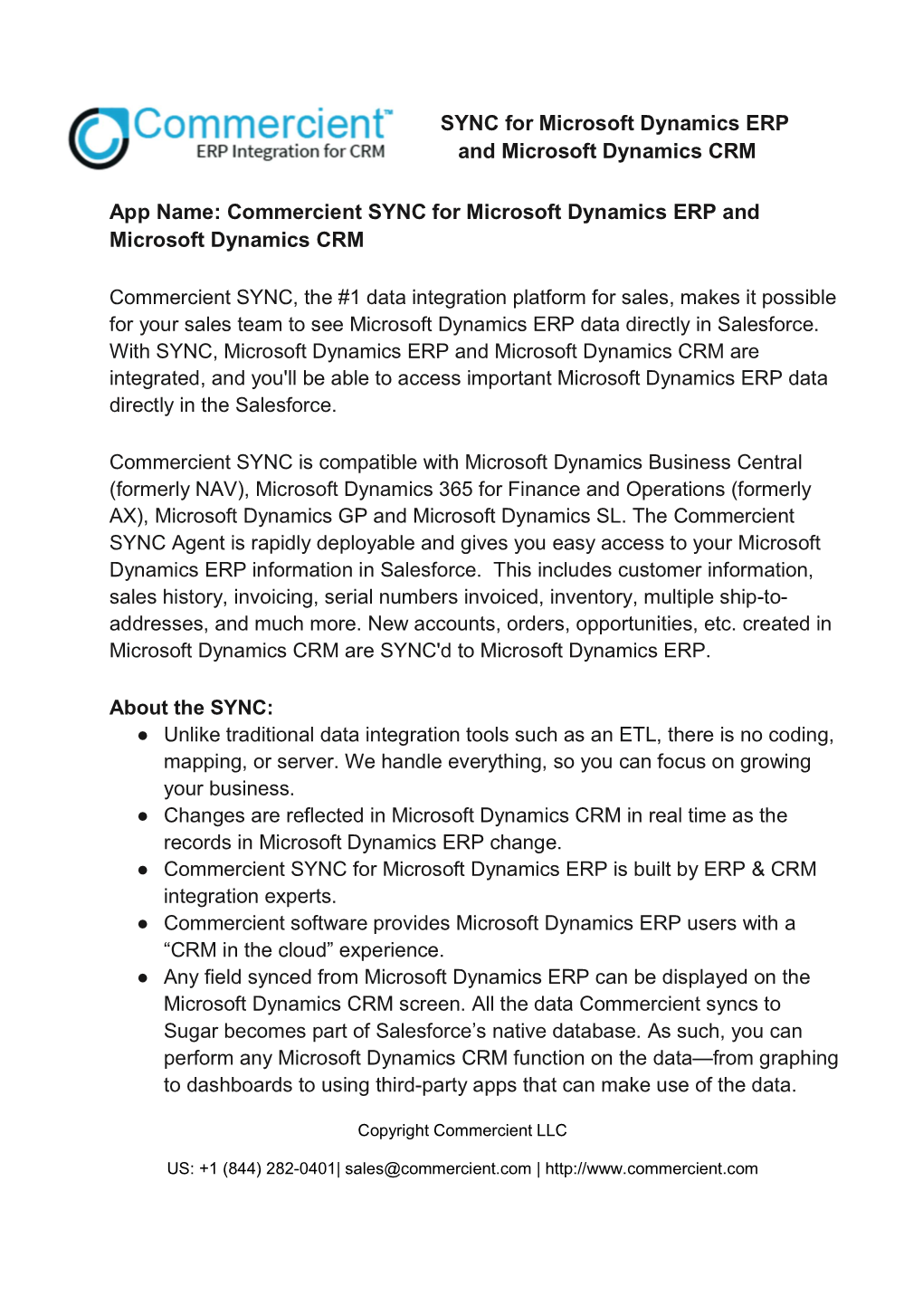 Commercient SYNC for Microsoft Dynamics ERP and Microsoft Dynamics CRM