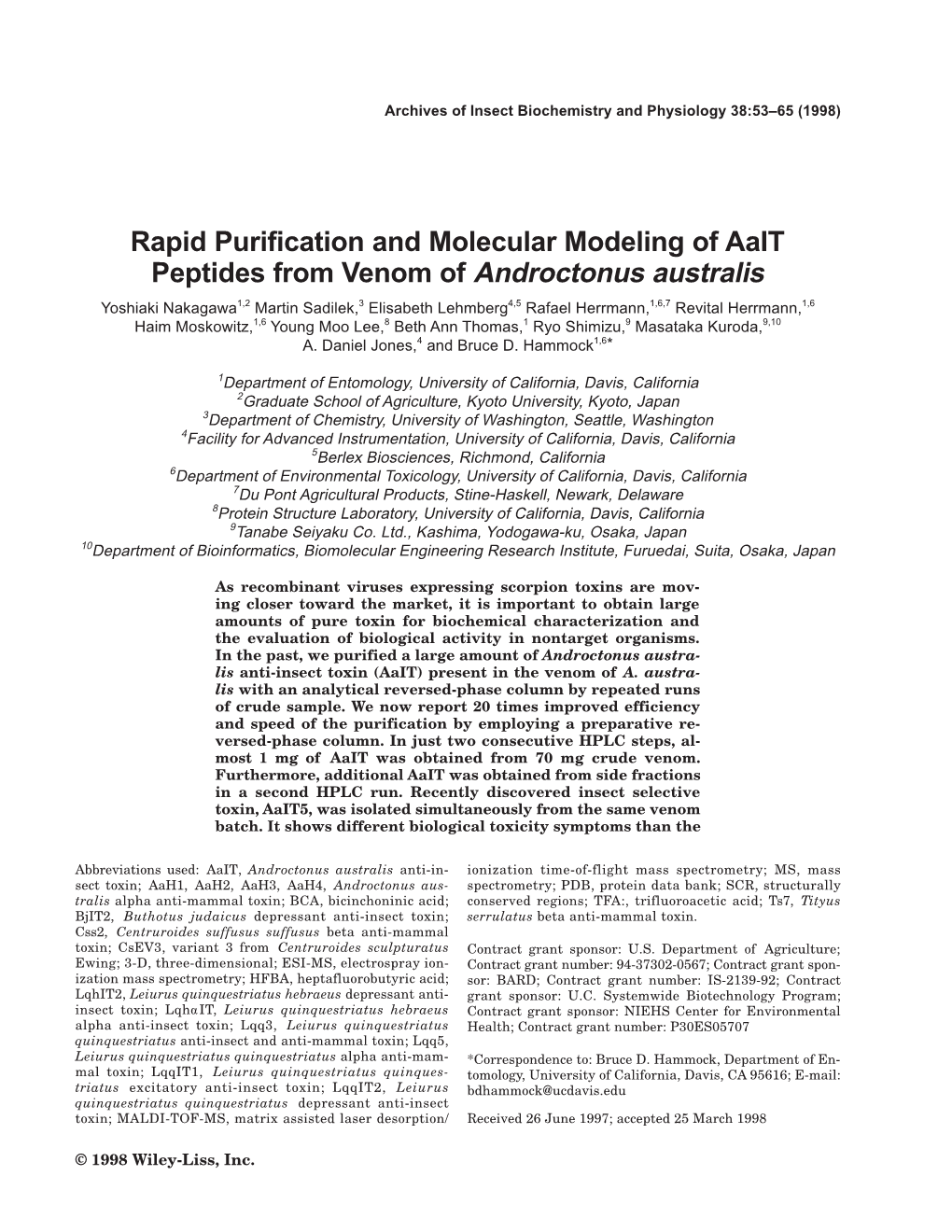 Rapid Purification and Molecular Modeling of Aait Peptides From