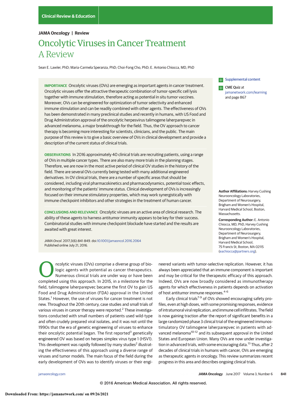 Oncolytic Viruses in Cancer Treatment: a Review