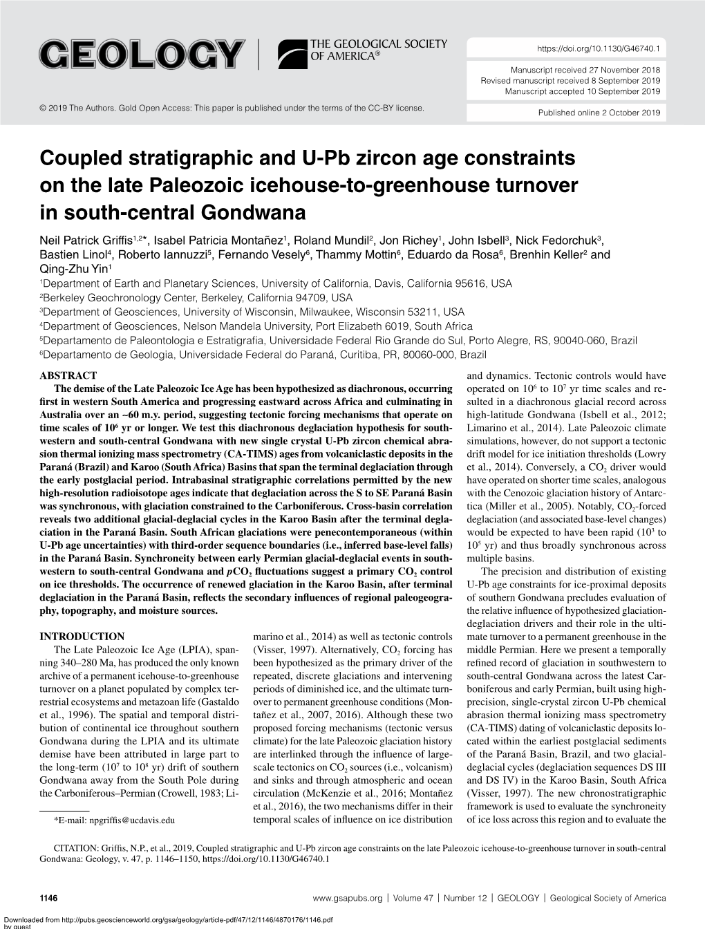 Coupled Stratigraphic and U-Pb Zircon Age Constraints on the Late Paleozoic Icehouse-To-Greenhouse Turnover in South-Central