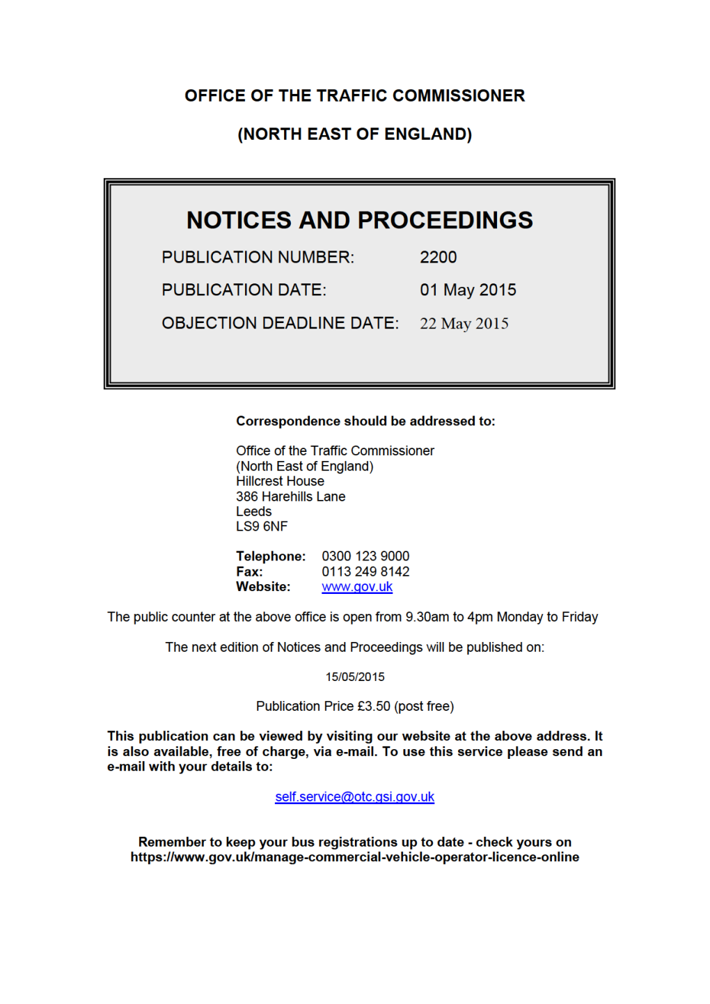 NOTICES and PROCEEDINGS 1 May 2015