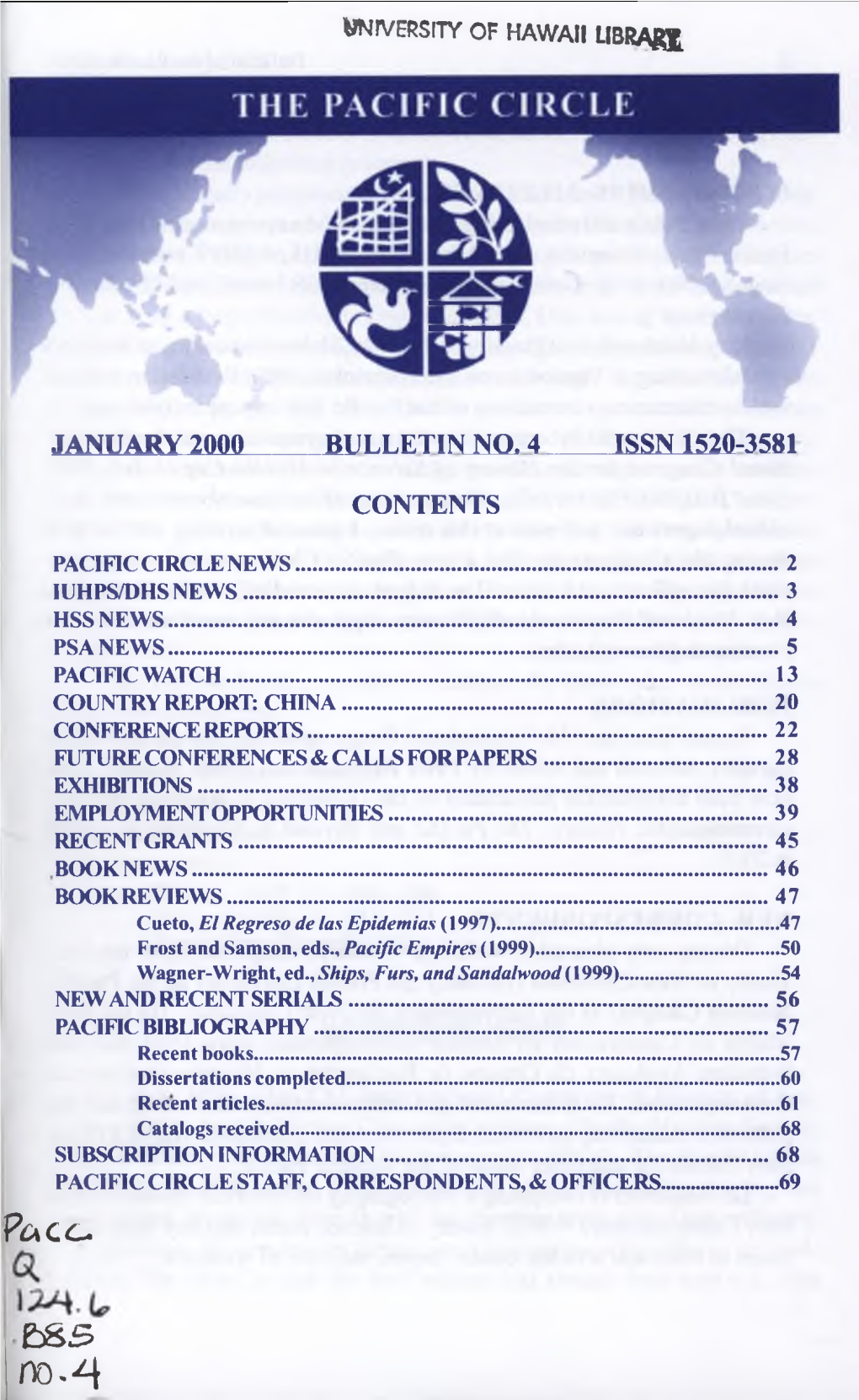 January 2000 Bulletin No. 4 Issn 1520-3581 Contents Pacific Circle News