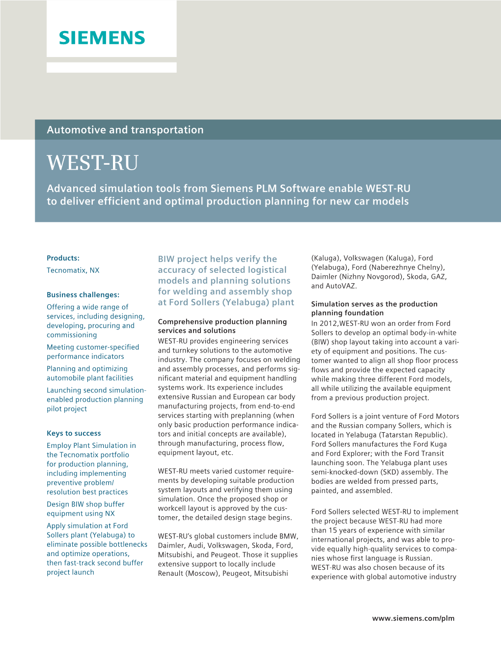 Siemens PLM WEST-RU Case Study