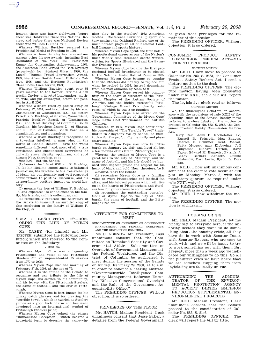 CONGRESSIONAL RECORD—SENATE, Vol. 154, Pt. 2