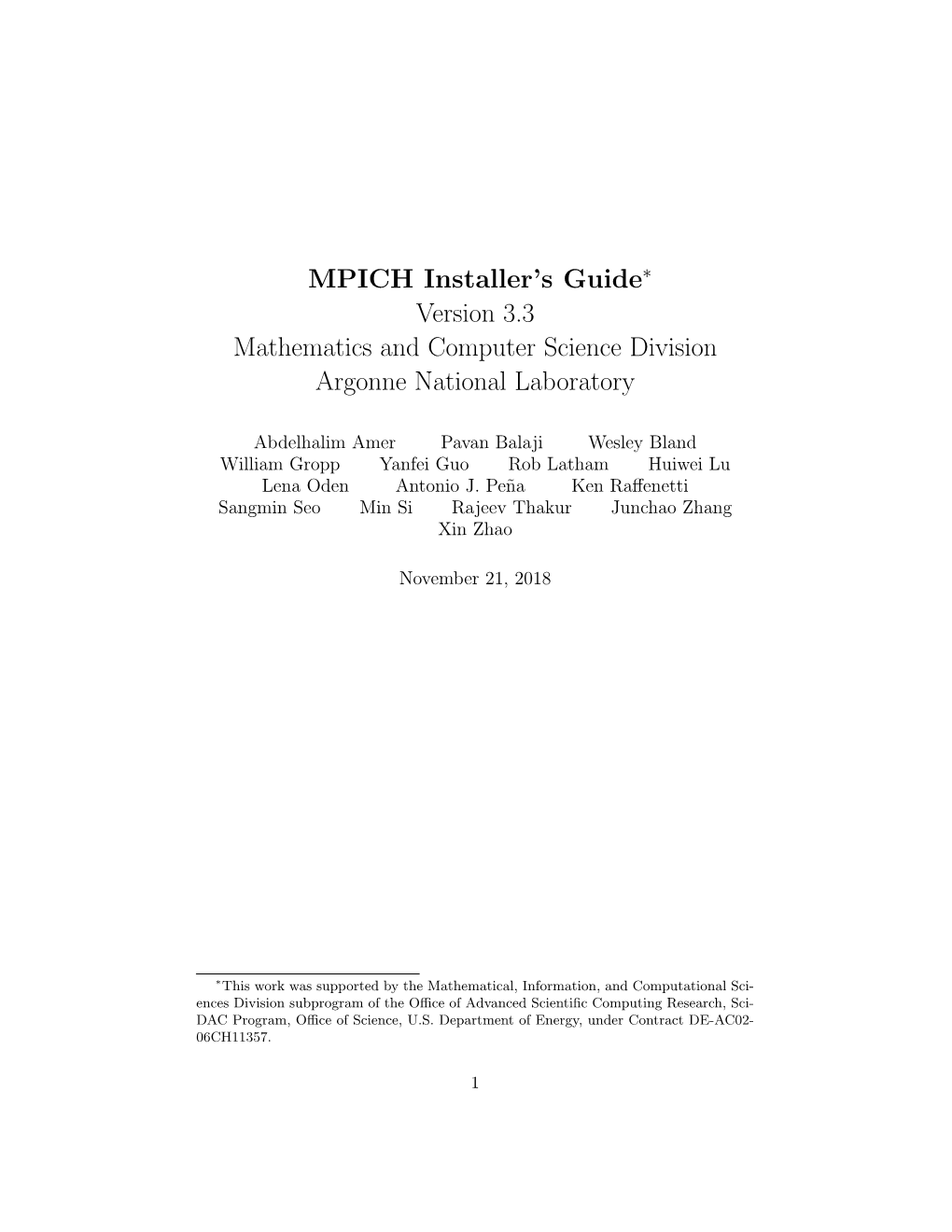 MPICH Installer's Guide Version 3.3 Mathematics and Computer