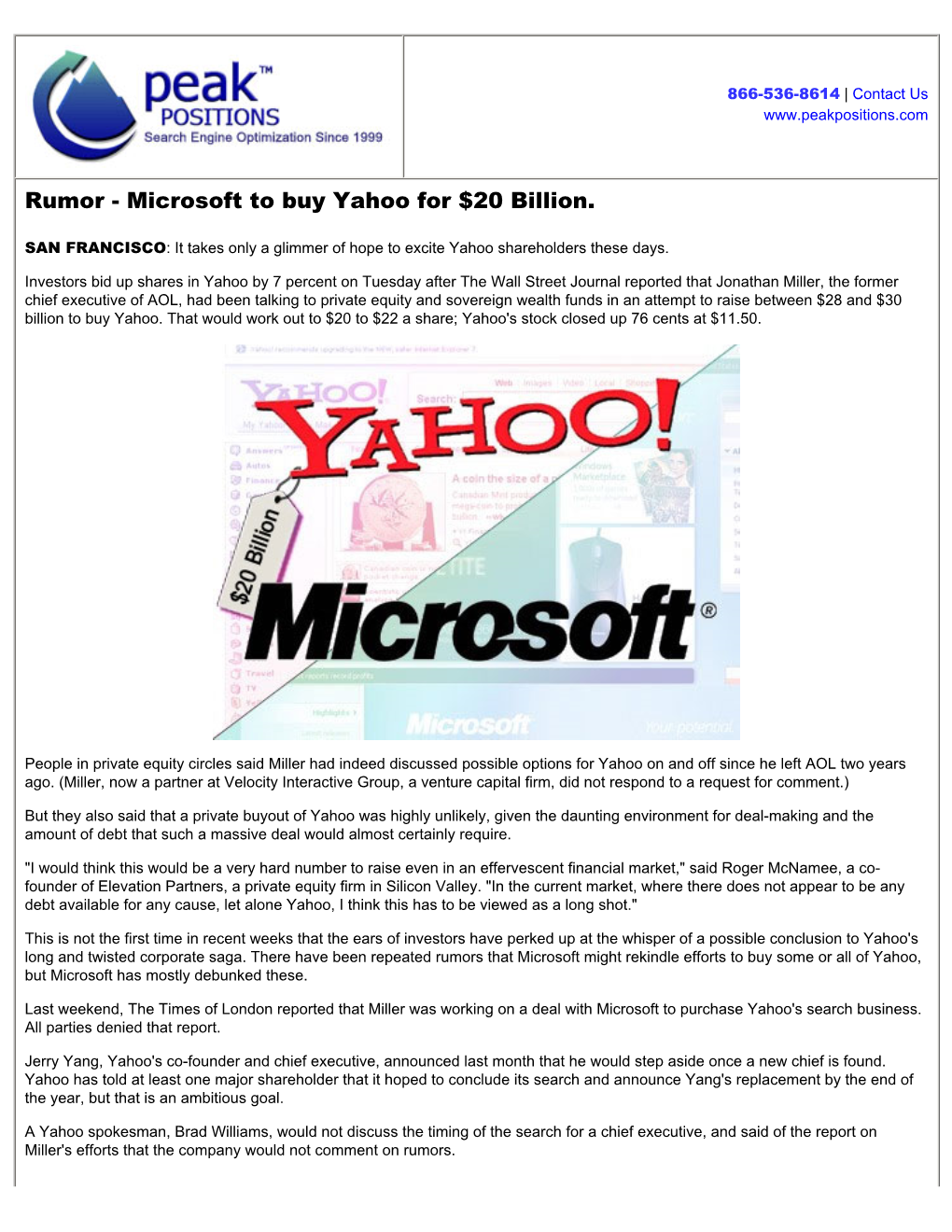 Rumor - Microsoft to Buy Yahoo for $20 Billion