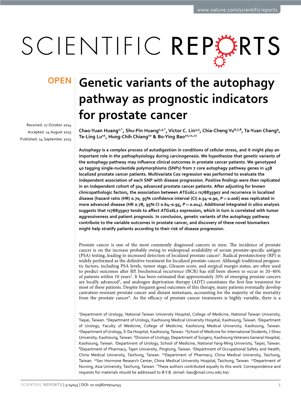 Genetic Variants of the Autophagy Pathway As Prognostic Indicators For