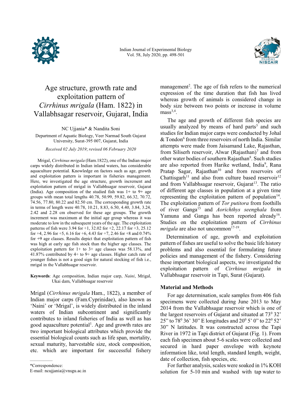 Age Structure, Growth Rate and Exploitation Pattern of Cirrhinus