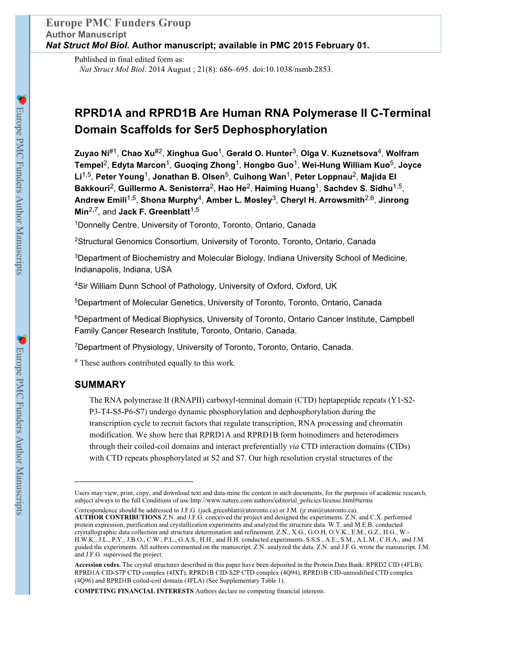 RPRD1A and RPRD1B Are Human RNA Polymerase II C-Terminal Domain Scaffolds for Ser5 Dephosphorylation