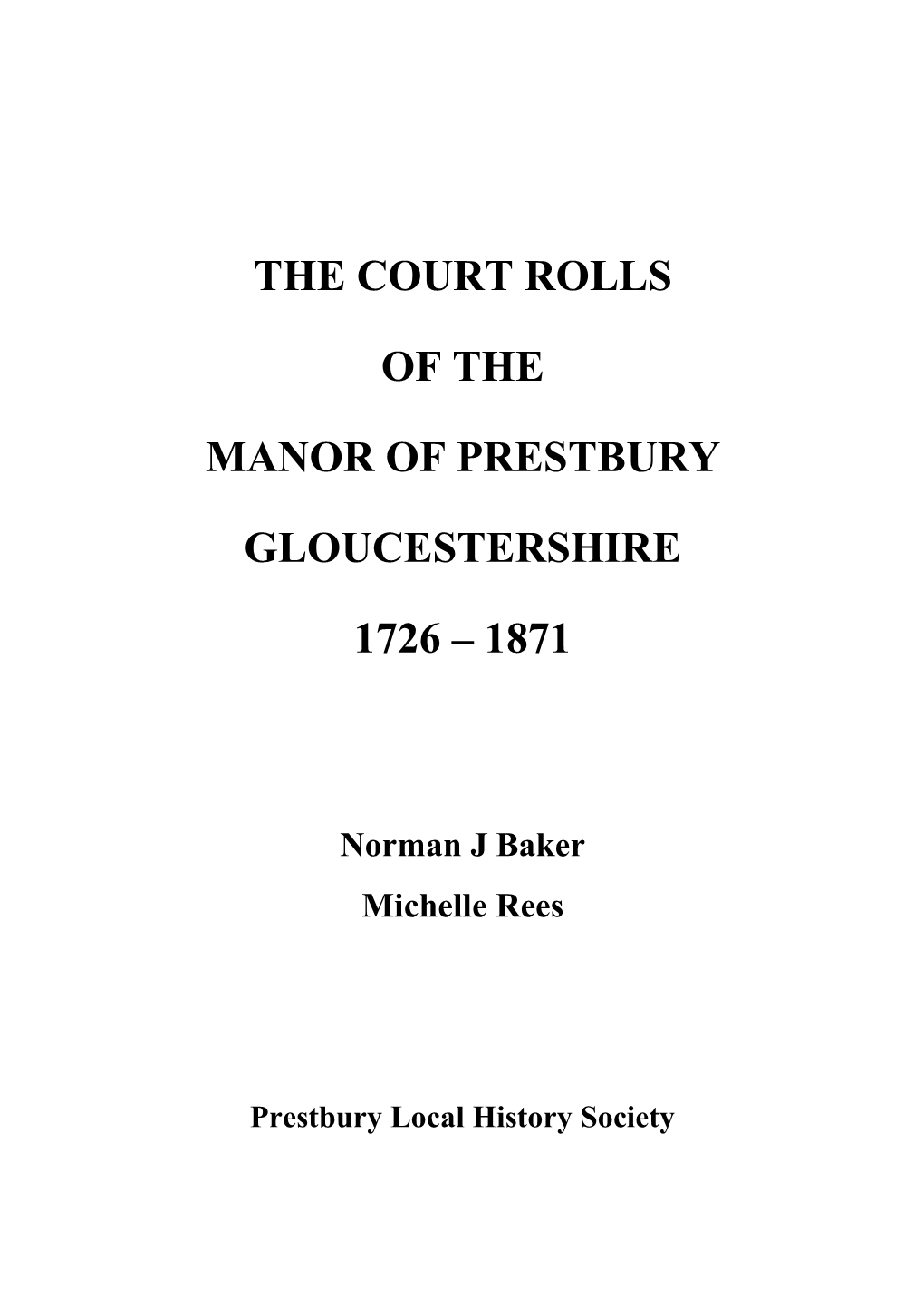 The Court Rolls of the Manor of Prestbury