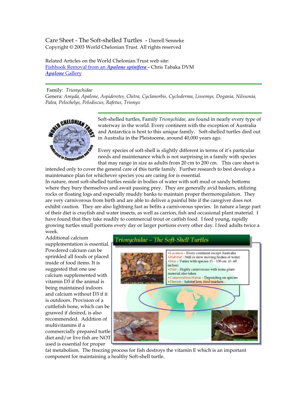 The Soft-Shelled Turtles - Darrell Senneke Copyright © 2003 World Chelonian Trust