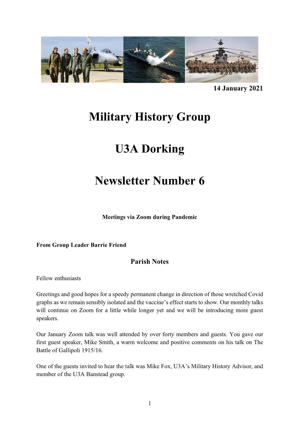 Military History Group U3A Dorking Newsletter Number 6