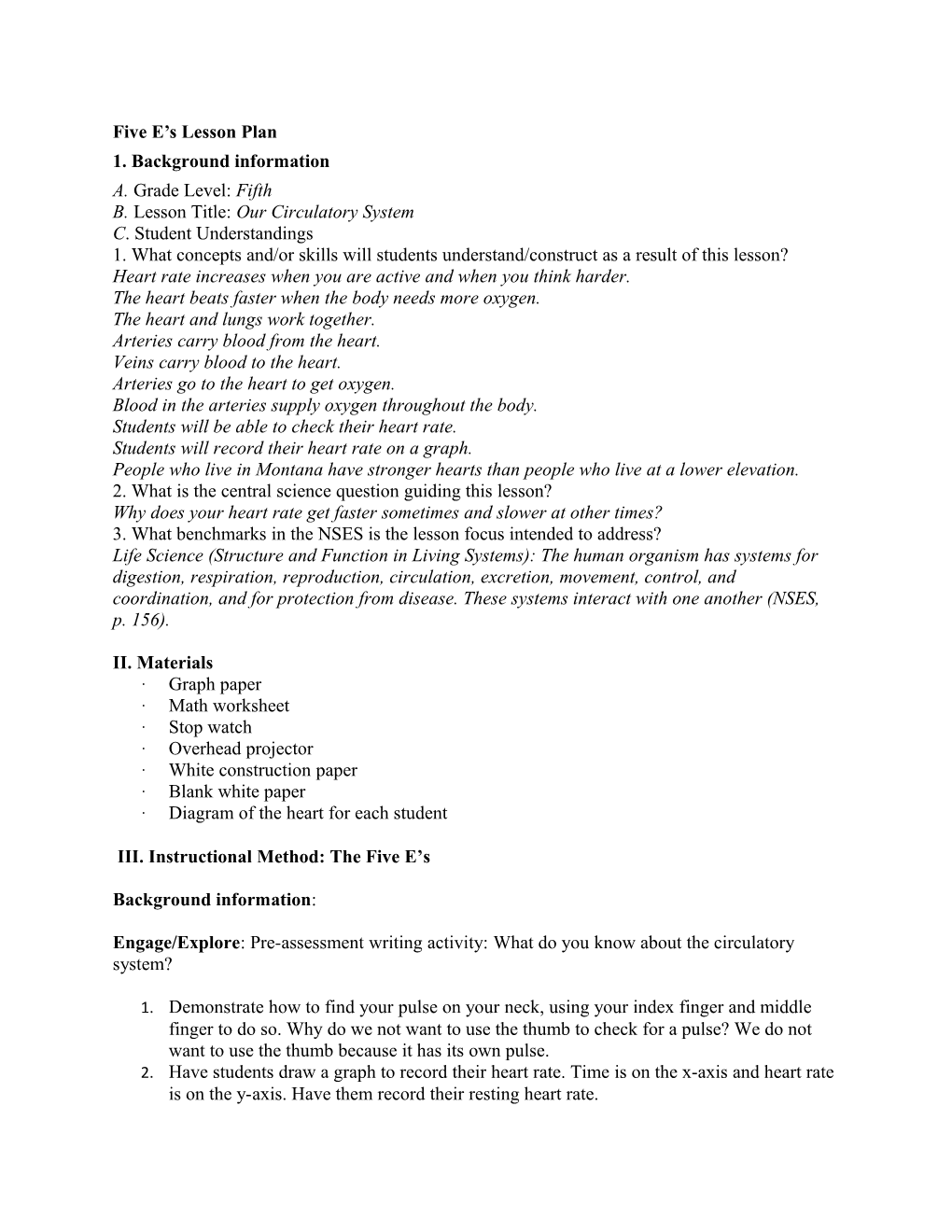 Five E S Lesson Plan