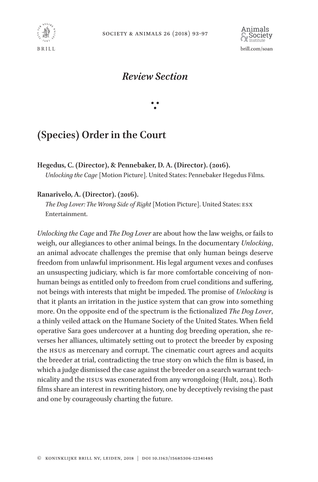 Review Section (Species) Order in the Court