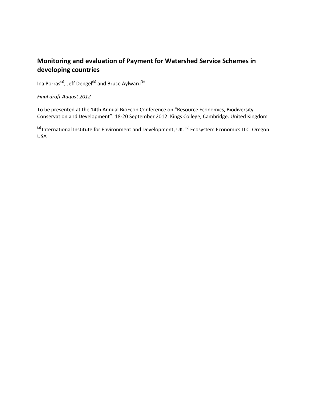 Draft Outline of the Analysis of the Literature Review on Environmental