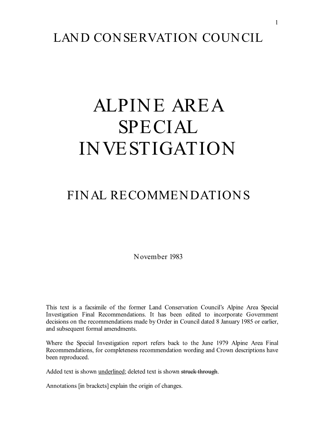Alpine Area Special Investigation Final Recommendations