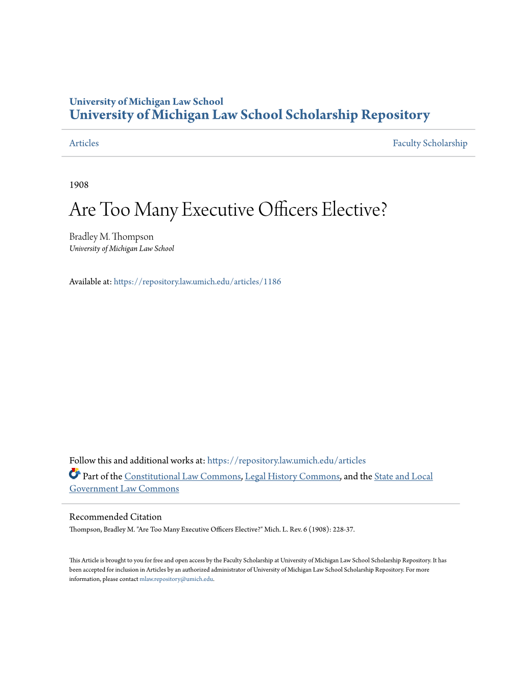 Are Too Many Executive Officers Elective? Bradley M