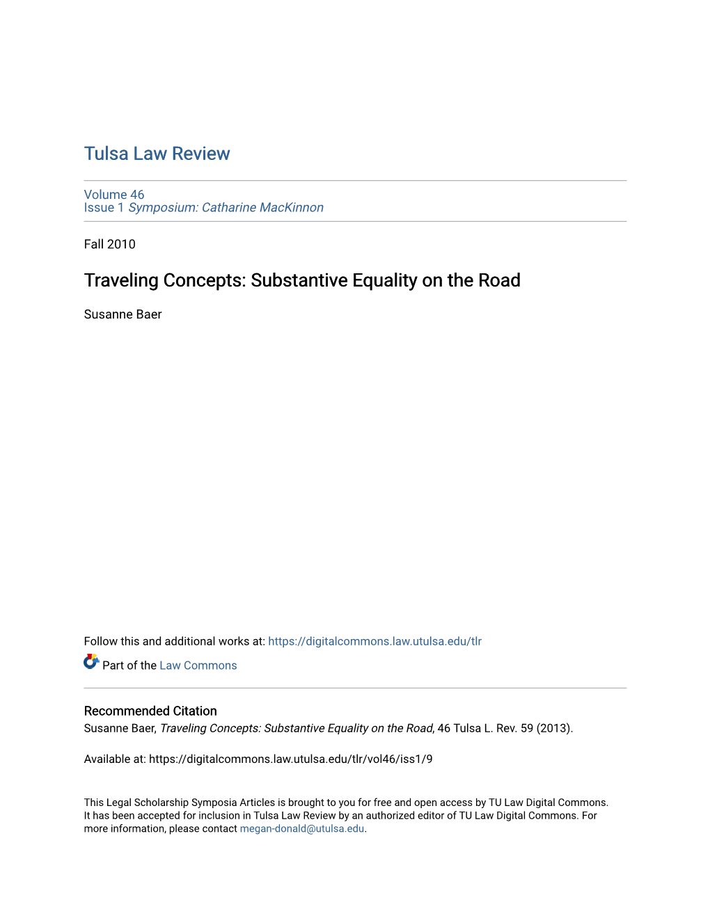 Traveling Concepts: Substantive Equality on the Road