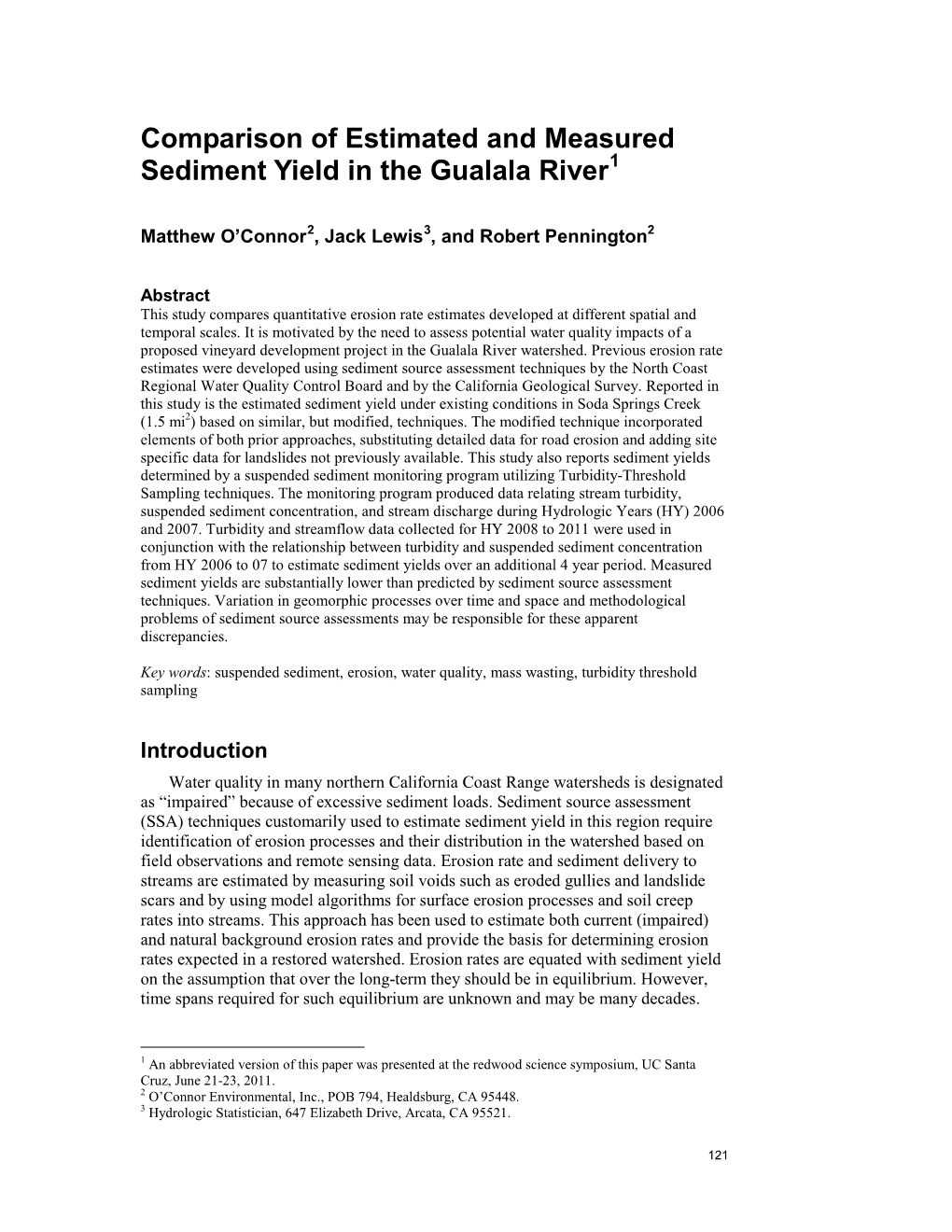 Comparison of Estimated and Measured Sediment Yield in the Gualala River1