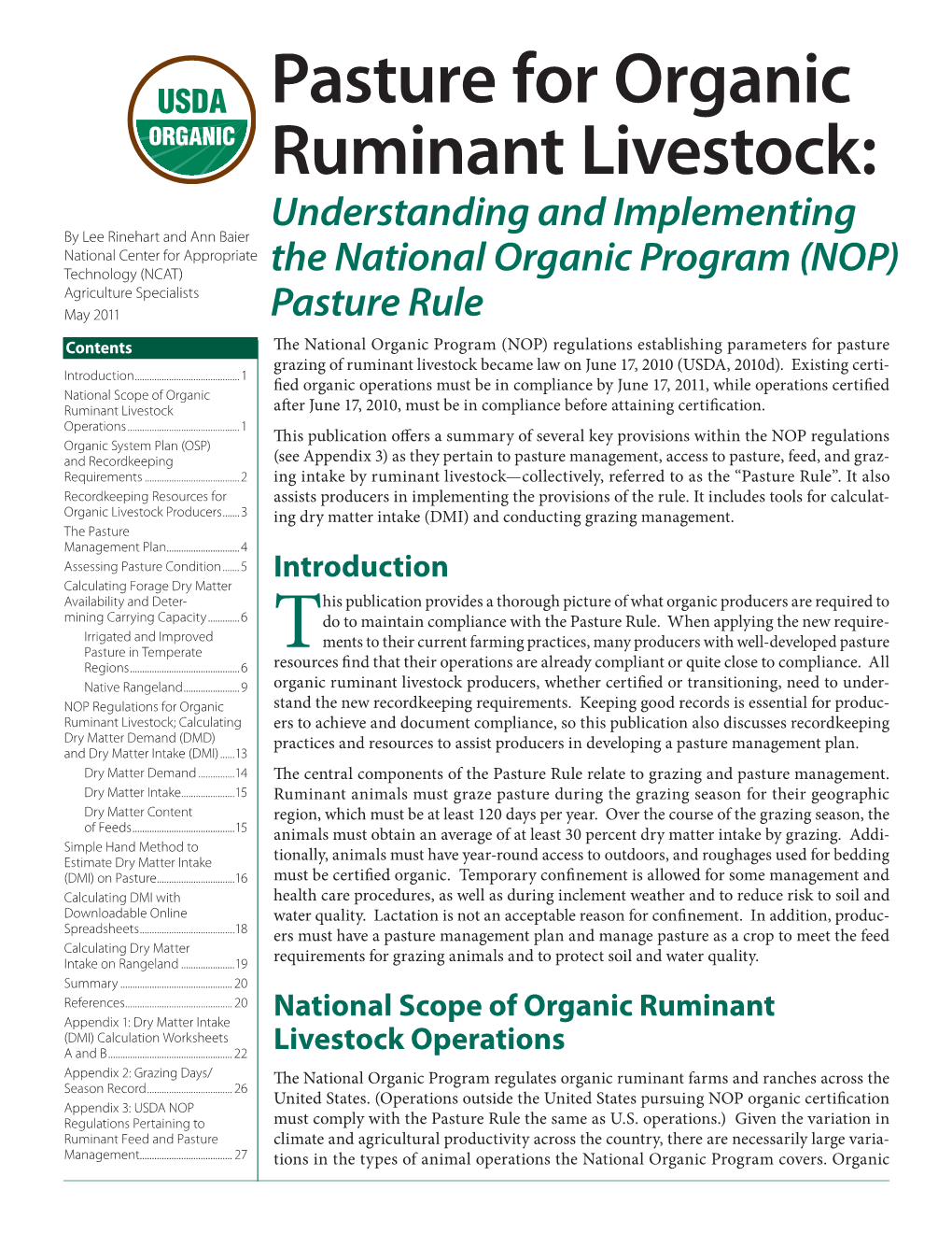 The Organic Pasture Rule