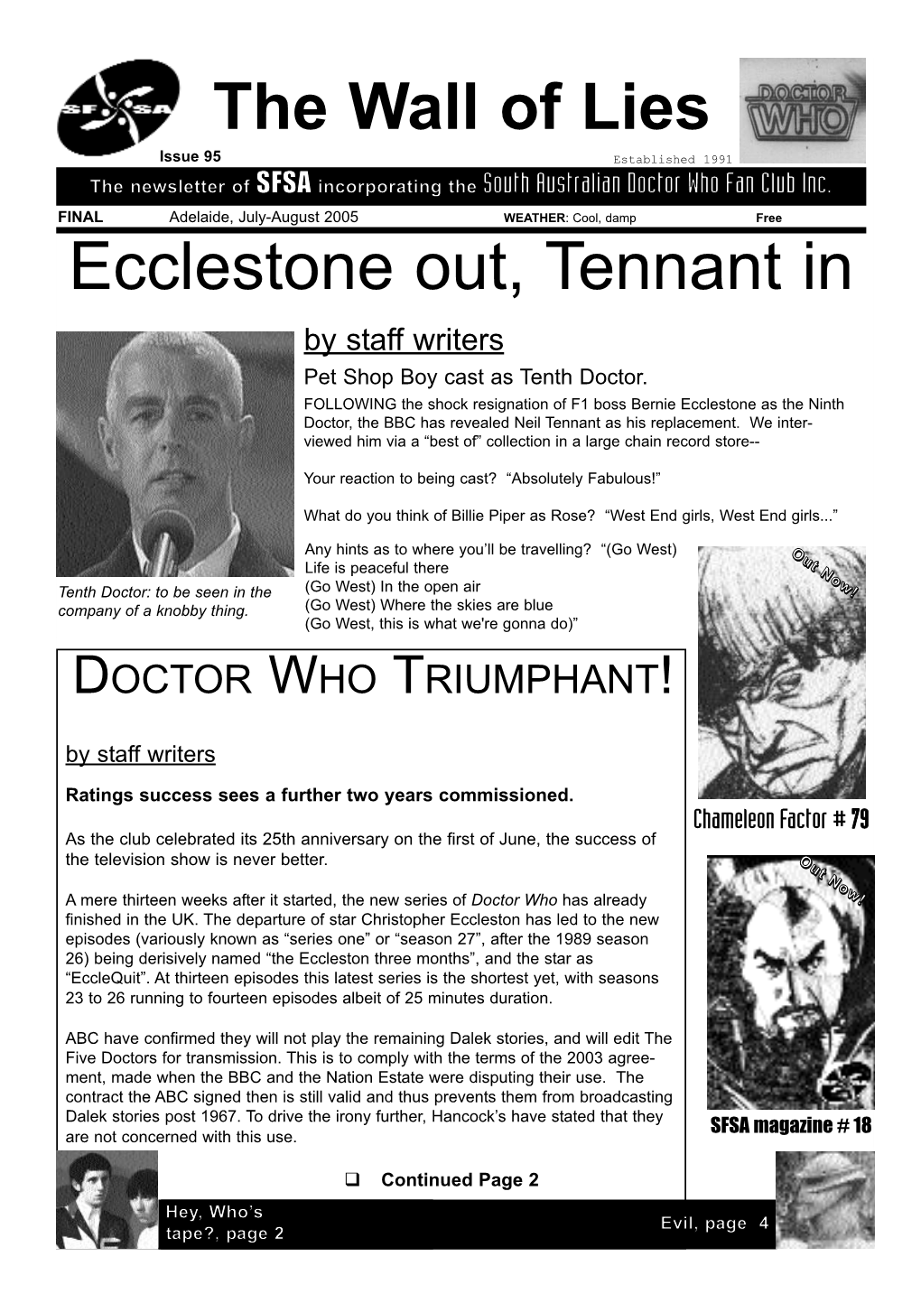 Ecclestone Out, Tennant in by Staff Writers Pet Shop Boy Cast As Tenth Doctor