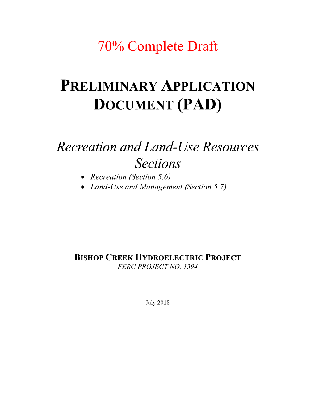 70% Complete Draft Recreation and Land-Use Resources Sections
