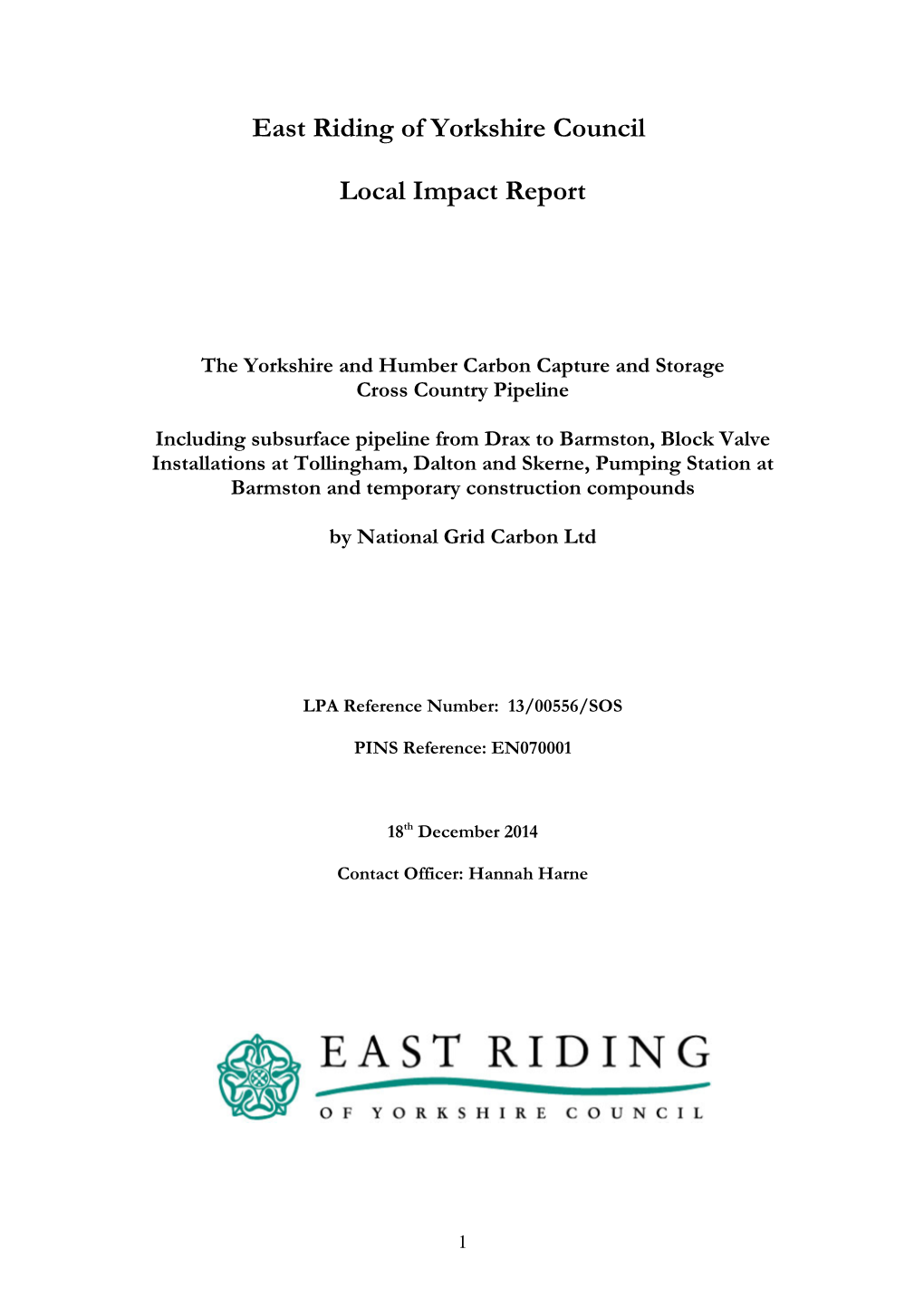 East Riding of Yorkshire Council Local Impact Report