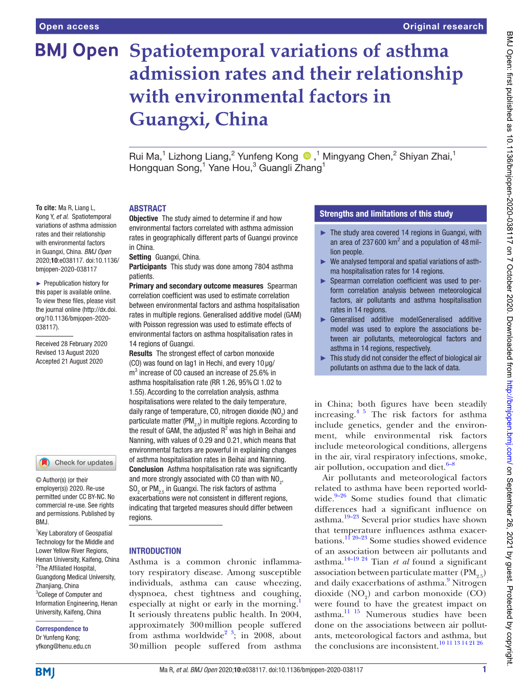 Spatiotemporal Variations of Asthma Admission Rates and Their Relationship with Environmental Factors in Guangxi, China