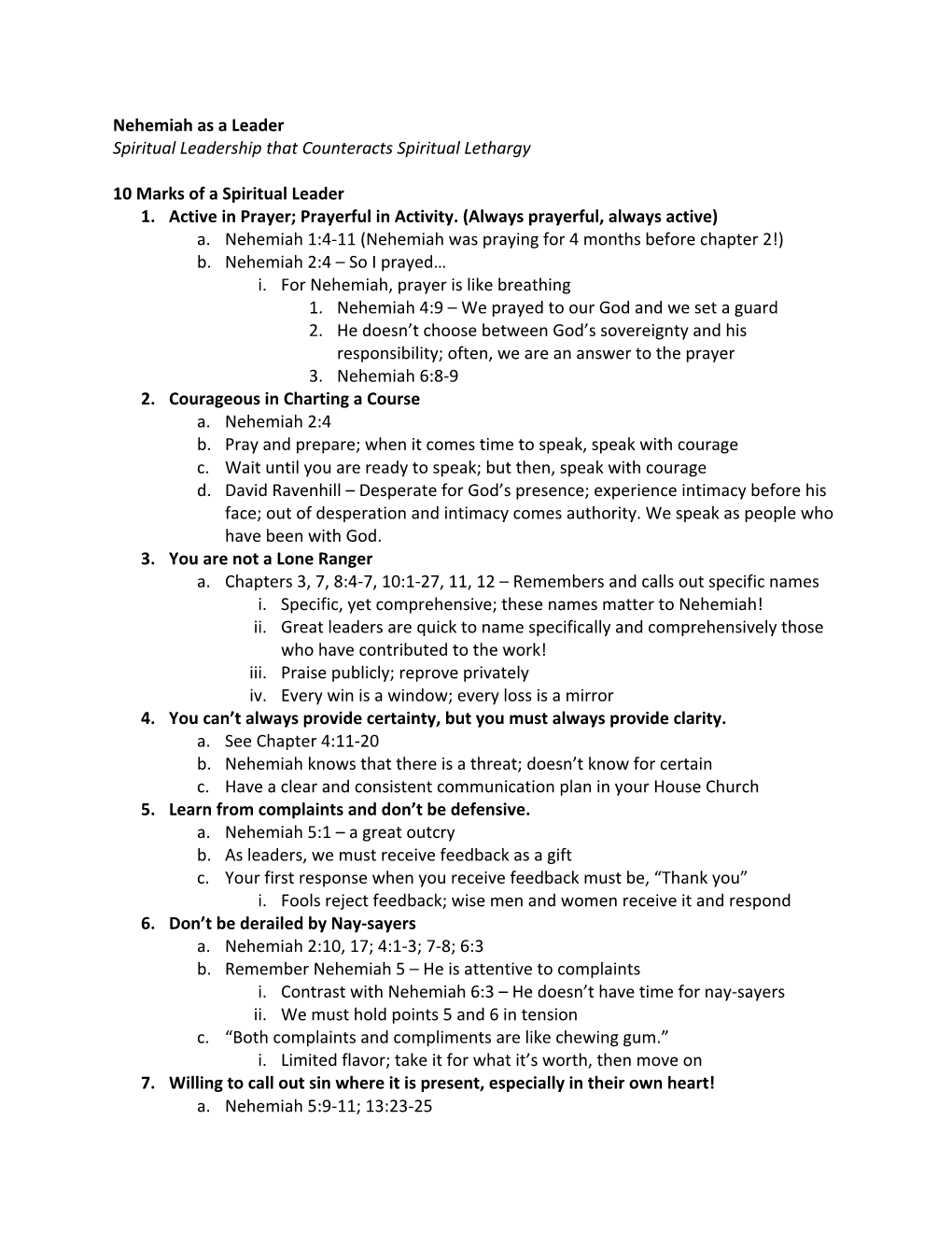 Nehemiah As a Leader Spiritual Leadership That Counteracts Spiritual Lethargy