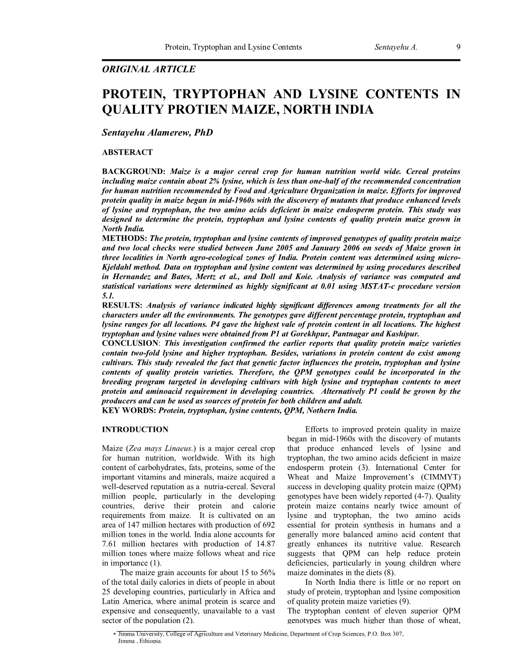 Protein, Tryptophan and Lysine Contents in Quality Protien Maize, North India