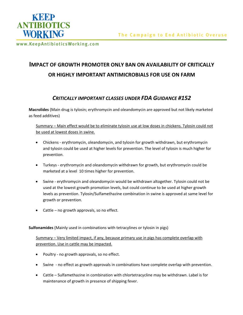 Impact of Growth Promoter Only Ban on Availability of Critically Or Highly Important Antimicrobials for Use on Farm