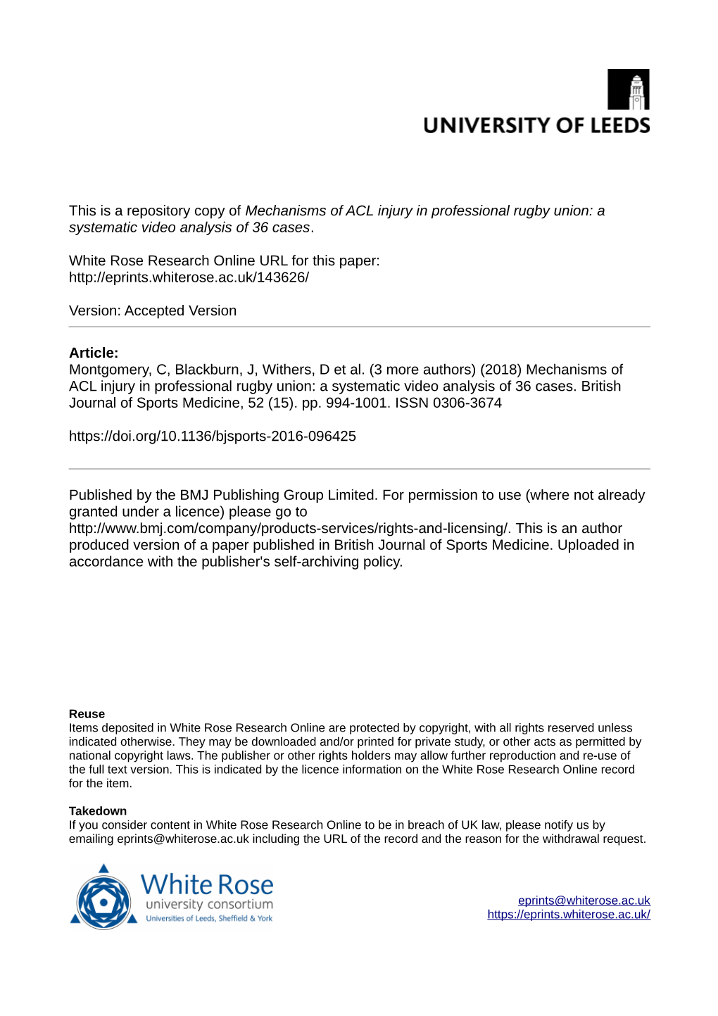 Mechanisms of ACL Injury in Professional Rugby Union: a Systematic Video Analysis of 36 Cases