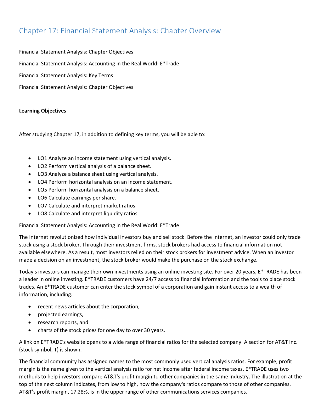 Chapter 17: Financial Statement Analysis: Chapter Overview