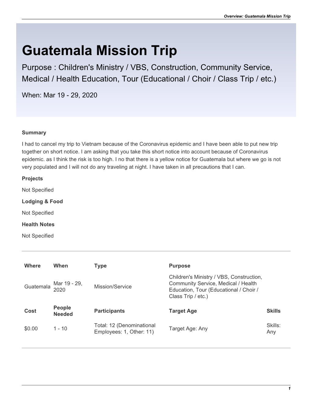 Guatemala Mission Trip