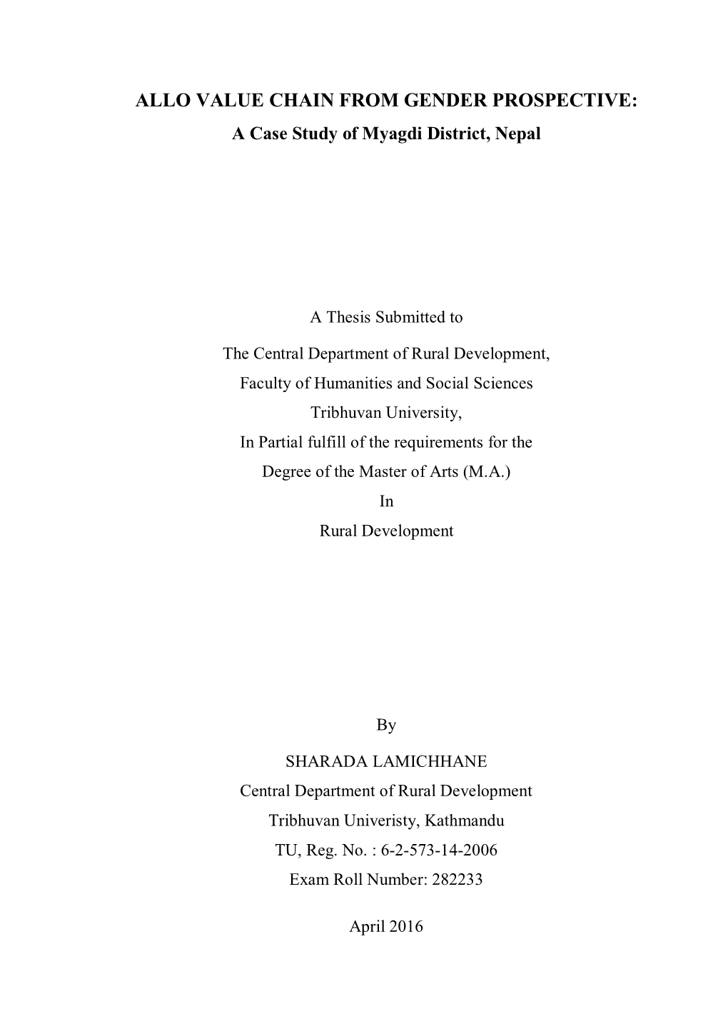 ALLO VALUE CHAIN from GENDER PROSPECTIVE: a Case Study of Myagdi District, Nepal