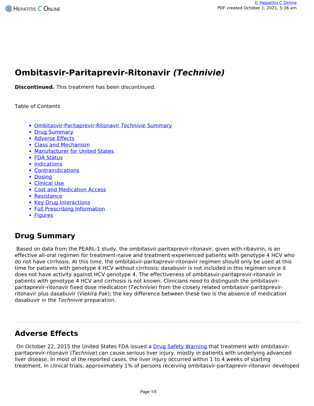 Ombitasvir-Paritaprevir-Ritonavir (Technivie)