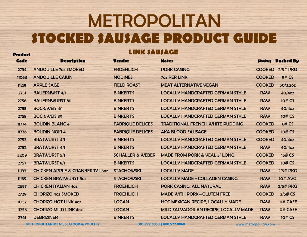Metropolitan Stocked Sausage Product Guide