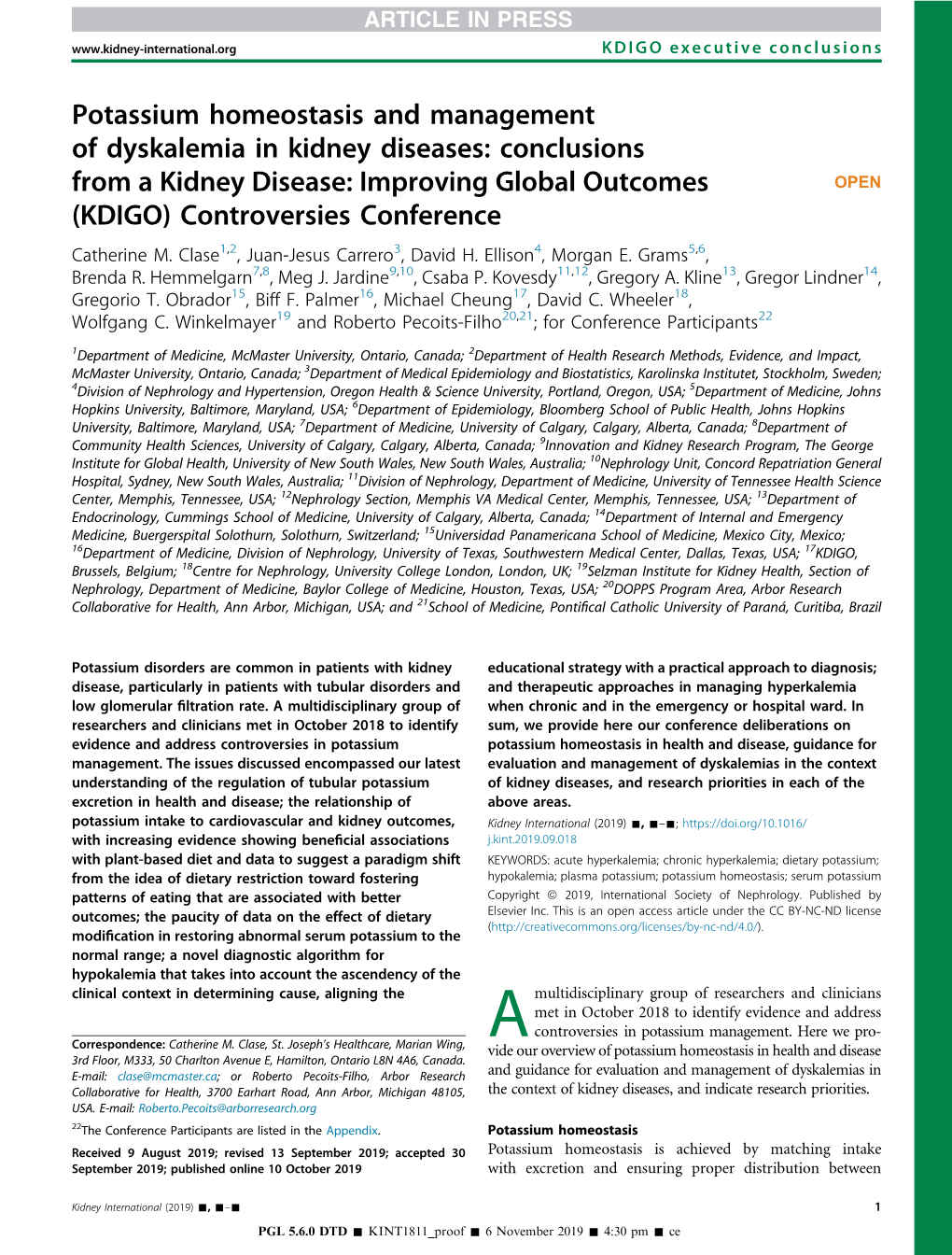 Potassium Homeostasis and Management Of