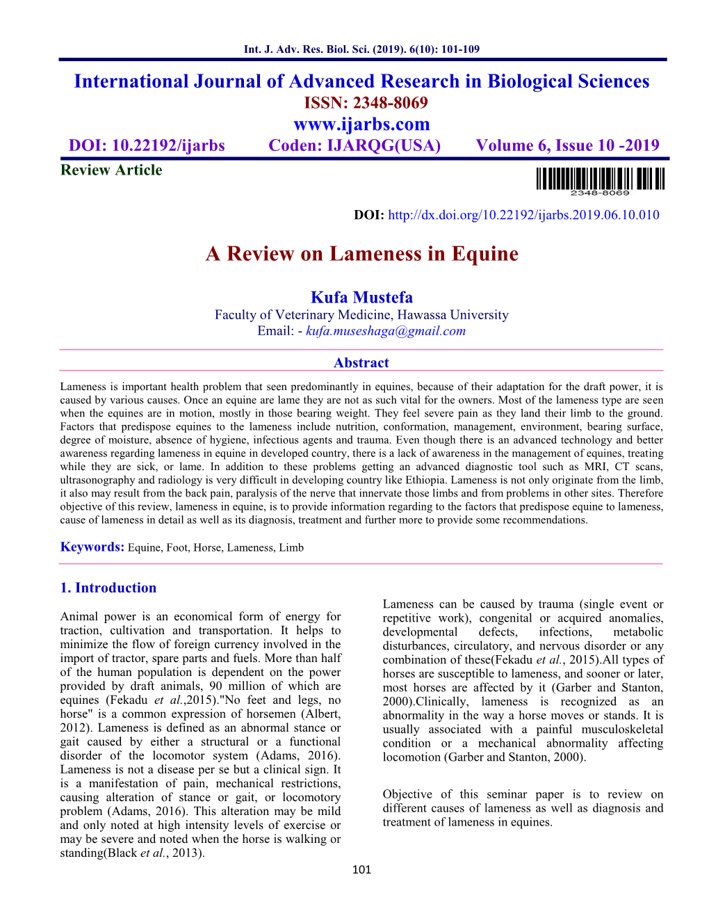 A Review on Lameness in Equine