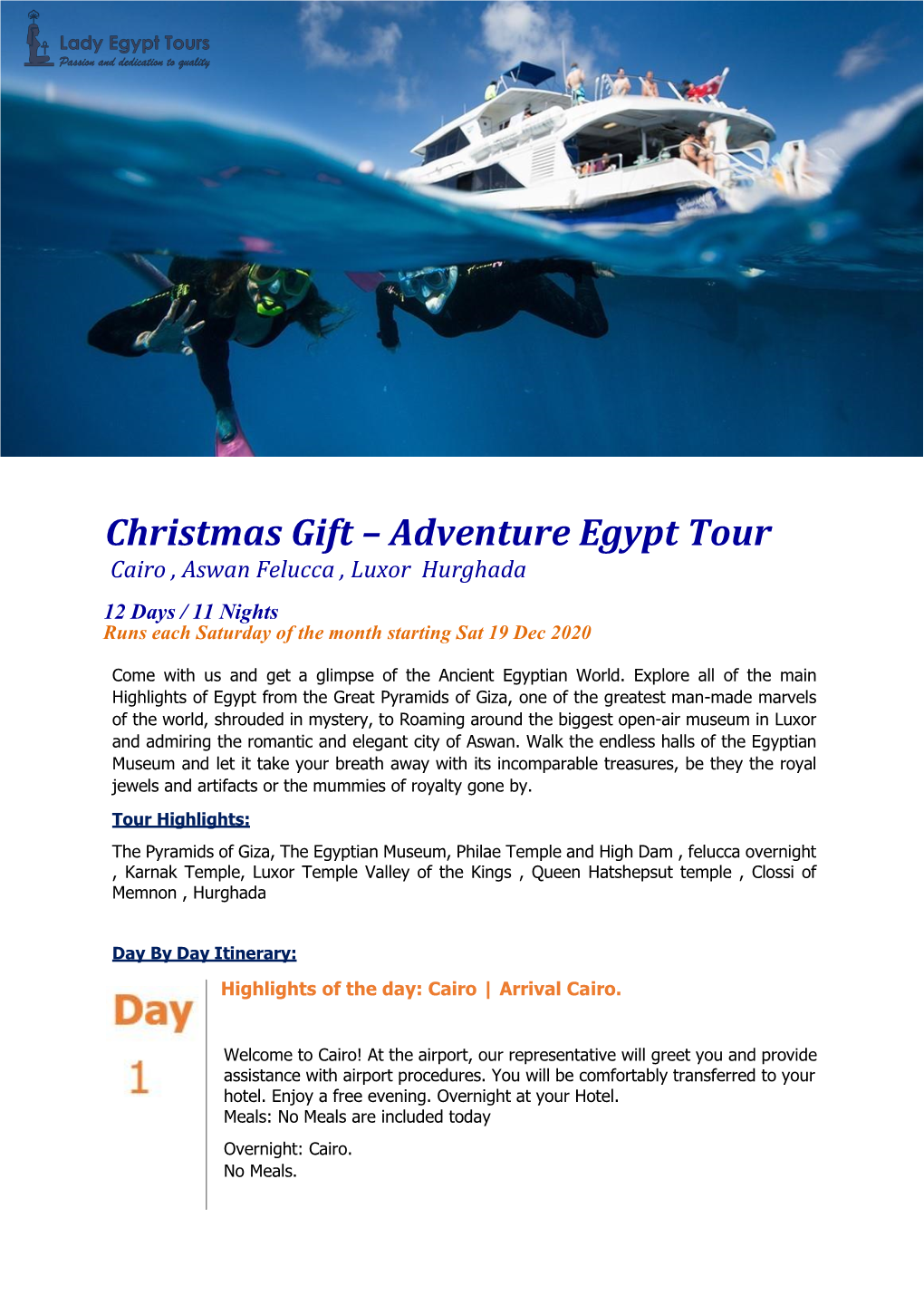 Christmas Gift – Adventure Egypt Tour Cairo , Aswan Felucca , Luxor Hurghada