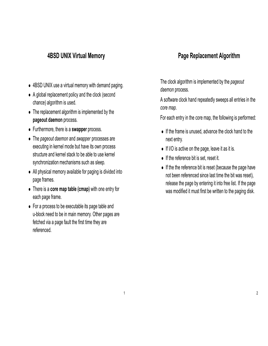 4BSD UNIX Virtual Memory Page Replacement Algorithm