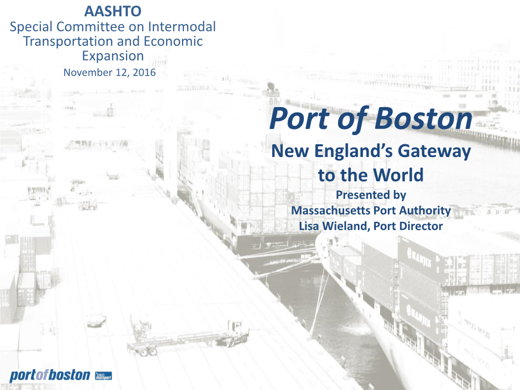 Port of Boston New England’S Gateway to the World Presented by Massachusetts Port Authority Lisa Wieland, Port Director