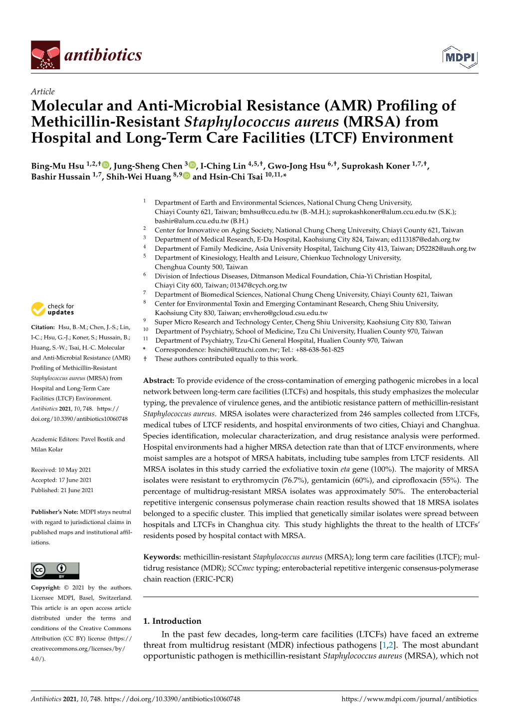 Profiling of Methicillin-Resistant Staphylococcus Aureus
