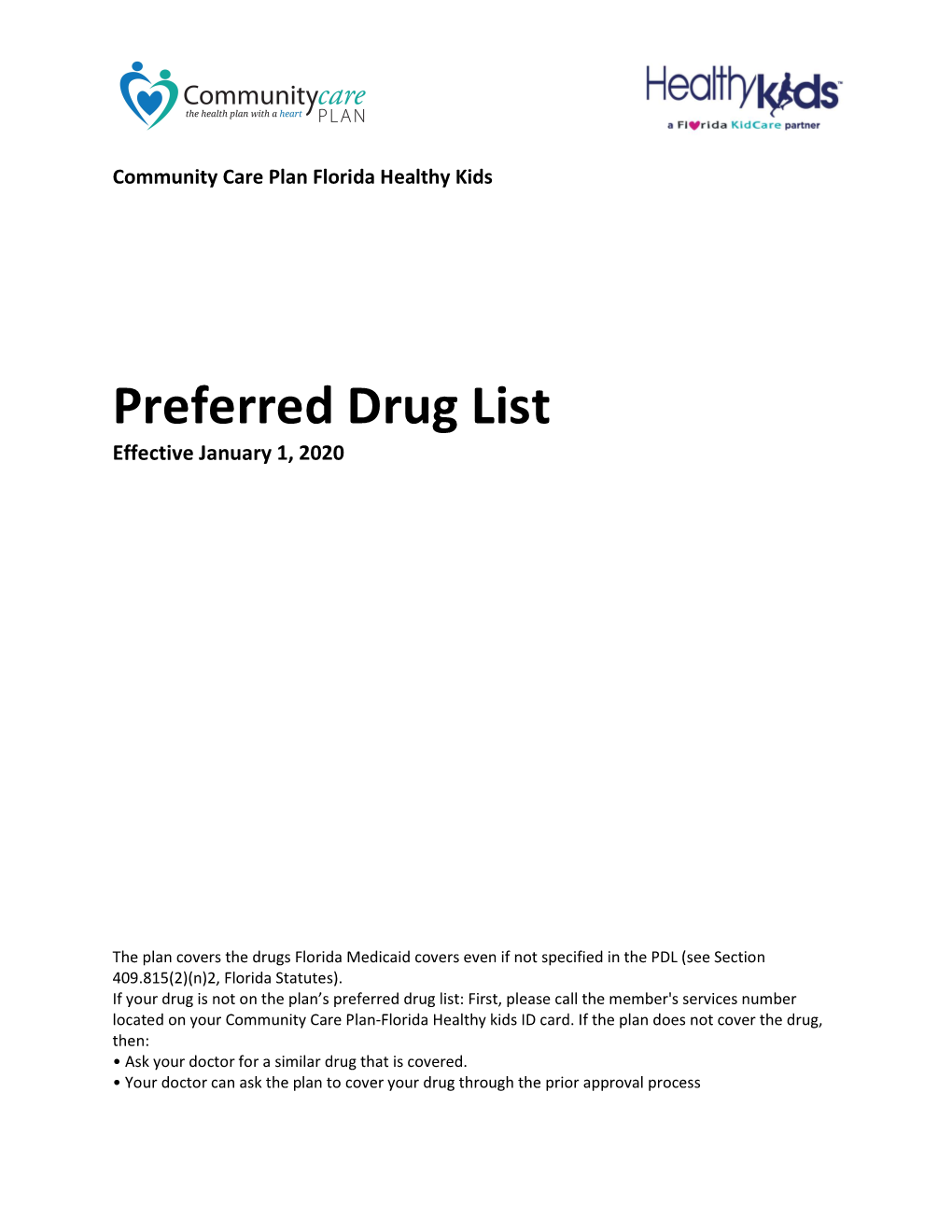 Florida Healthy Kids Preferred Drug List