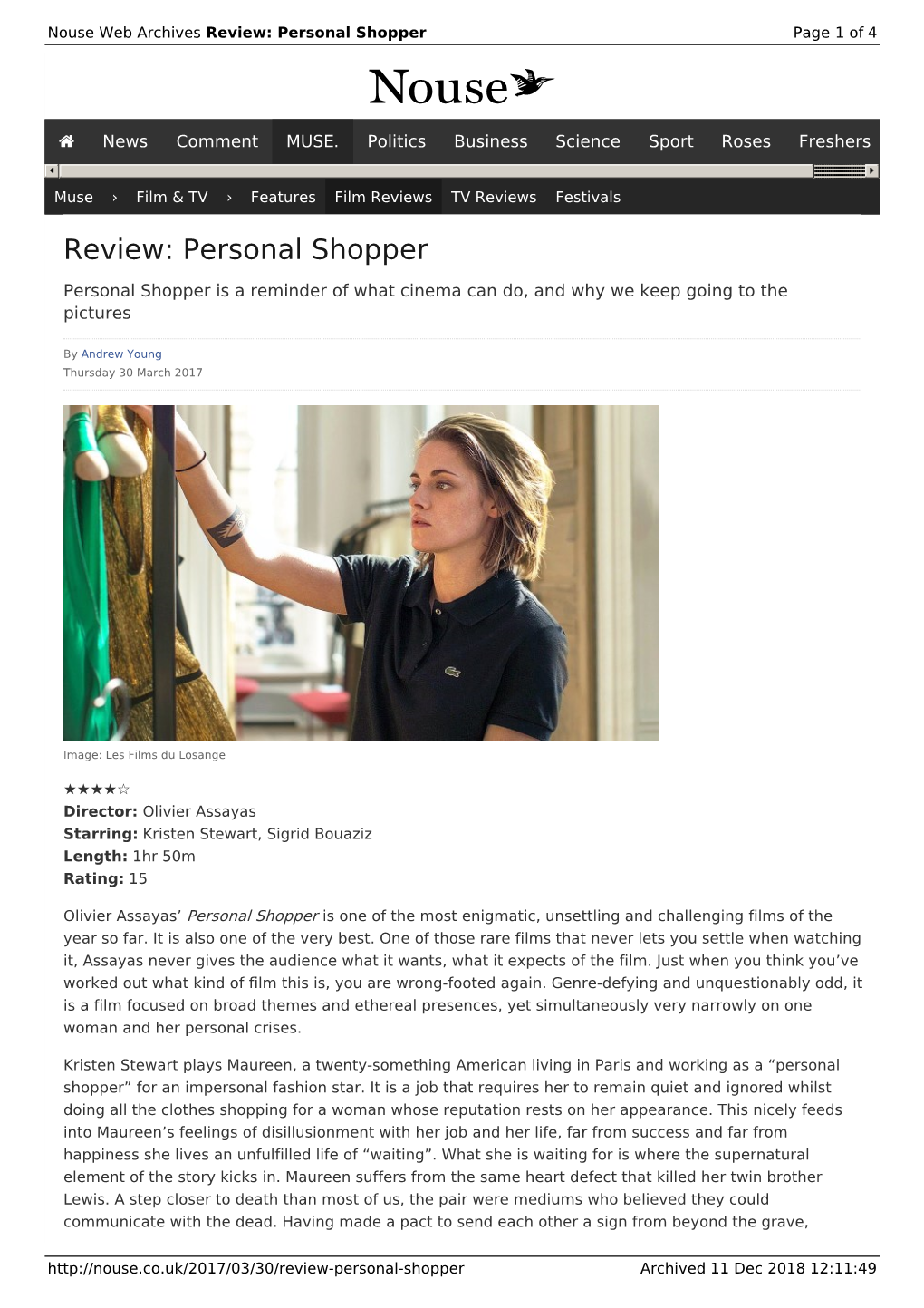 Review: Personal Shopper | Nouse