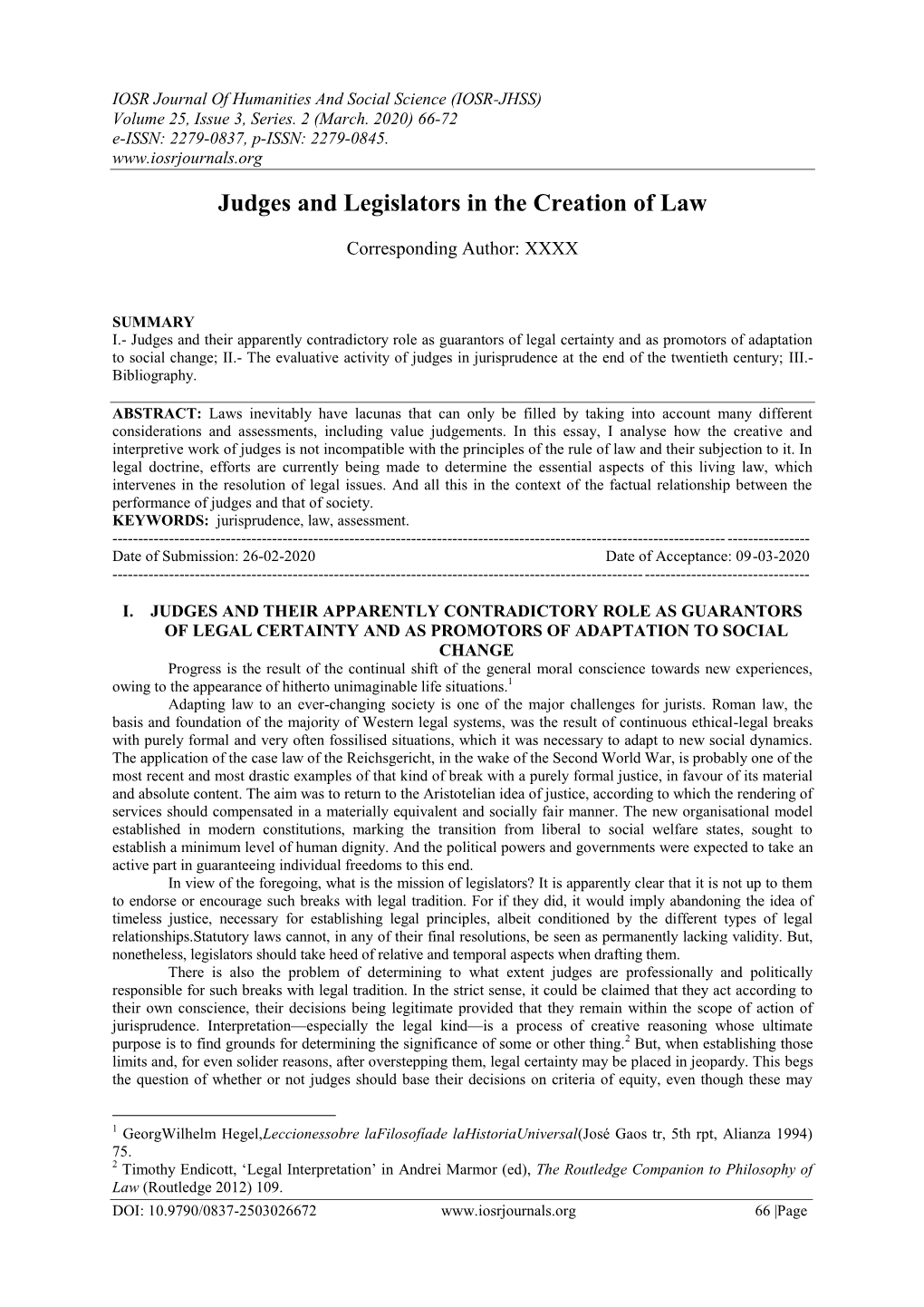 Judges and Legislators in the Creation of Law